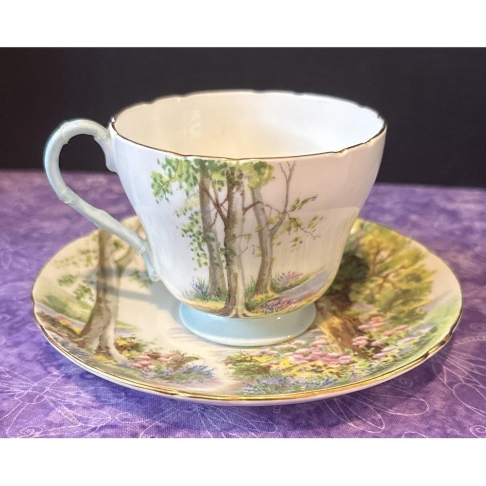 Shelley Woodland Tea Cup Saucer 13348‎ Fine Bone China England Vintage READ